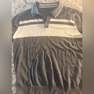 Banana Republic Black and Cream Striped Short-Sleeve Polo